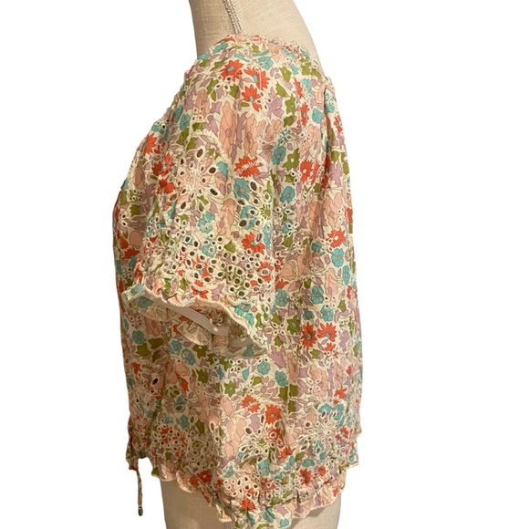 Anthropologie Jennifer & Grace Floral Cotton Blouse with Ruffle Trim - Picture 3 of 7